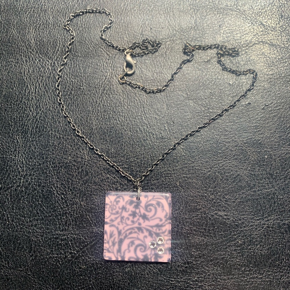 Purple & Black Damask Jeweled Resin Necklace